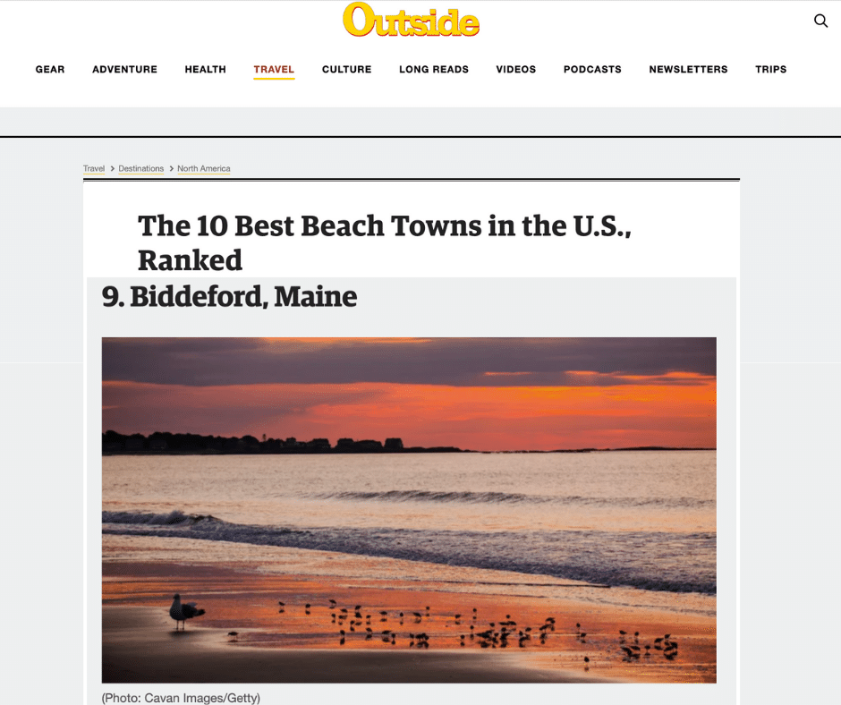 Outsie "The 10 Best Beach Towns in the U.S. Ranked" 9. Biddeford Maine