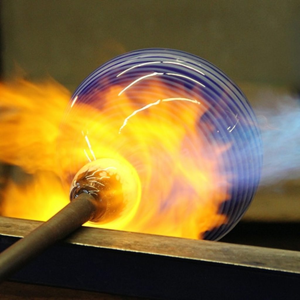 hot glass being turned